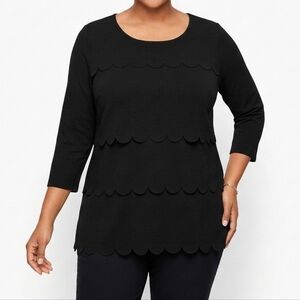 Talbots Woman Black Tiered Scallop Hem Long Sleeve Top Size 2X
